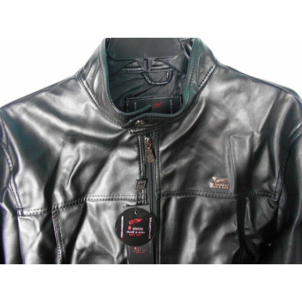 **R ROSSO BLACK & GOLD** Men's Black Leather Jacket Size 2XL New W/Tags - Picture 2 of 11